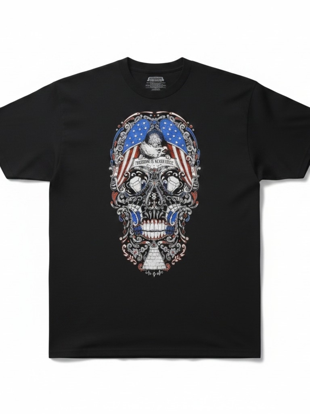 Men's Black Graphic Skull T-Shirt with Patriotic Accent